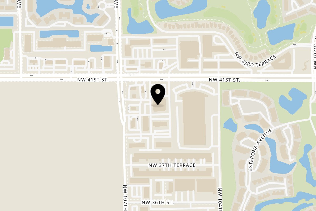 Map showing the location of Master Crepes on 3905 NW 107th Ave #106 in Doral